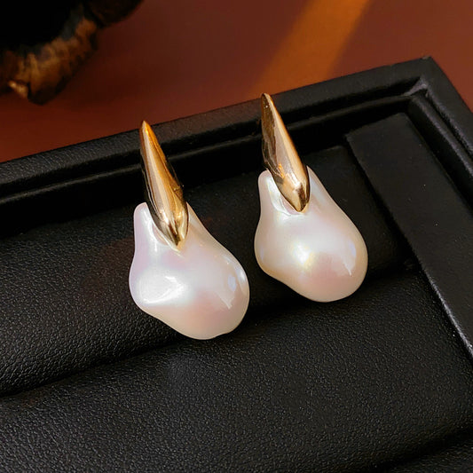 AYZEL™ Gold Electroplated Silver Needle Irregular Pearl Earrings – Unique & All-Match