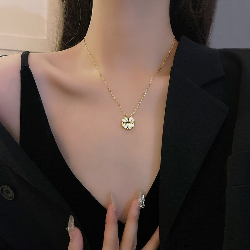 AYZEL™ Four Leaf Clover Crystal Heart Stainless Steel Necklace for Women