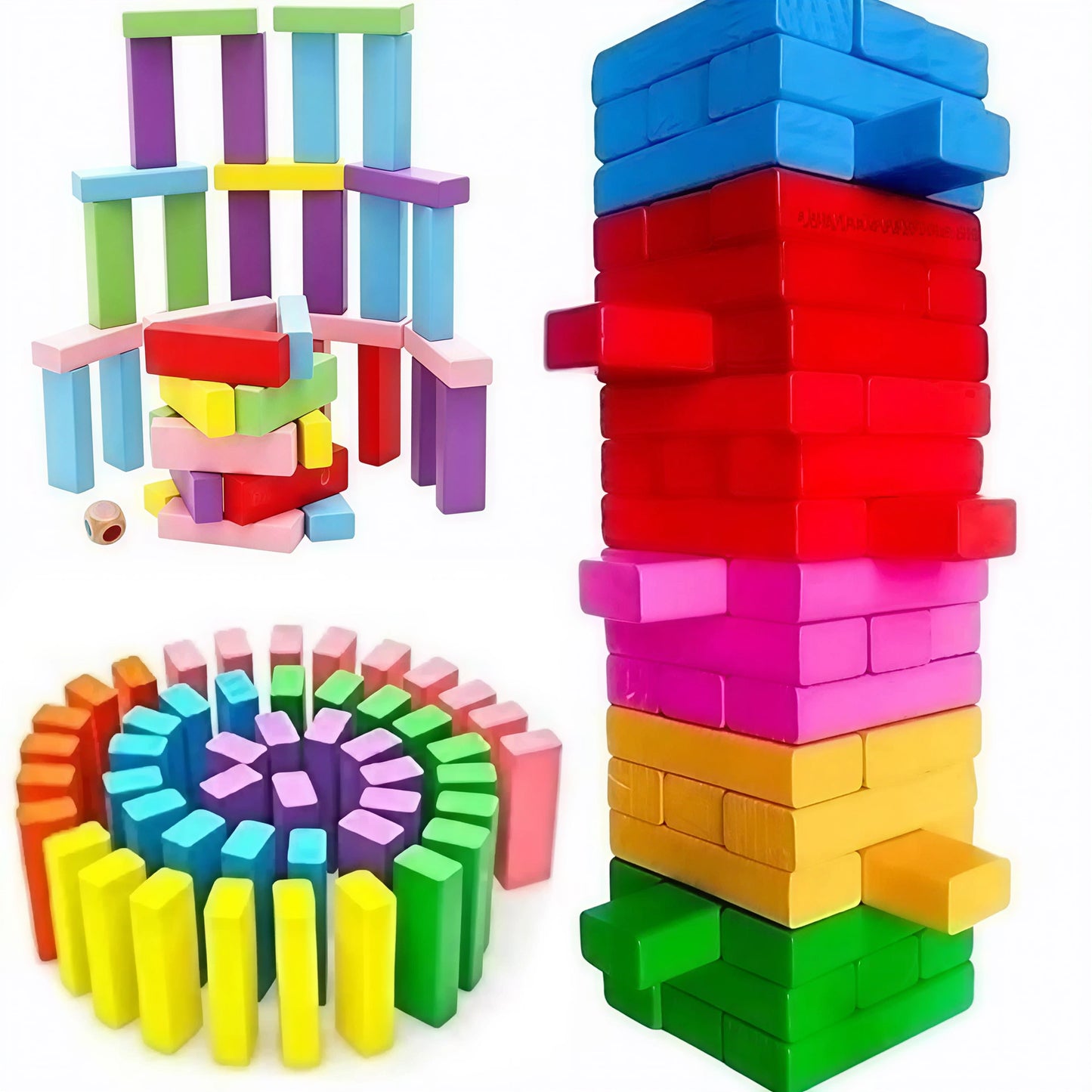 AYZEL™ Colorful Wooden Blocks Balancing Game (54 Pieces with Dice)