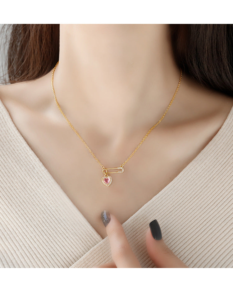 AYZEL™ Rhinestone Heart Pendant Clavicle Necklace