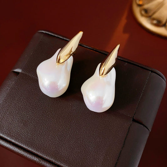 AYZEL™ Gold Electroplated Silver Needle Irregular Pearl Earrings – Unique & All-Match
