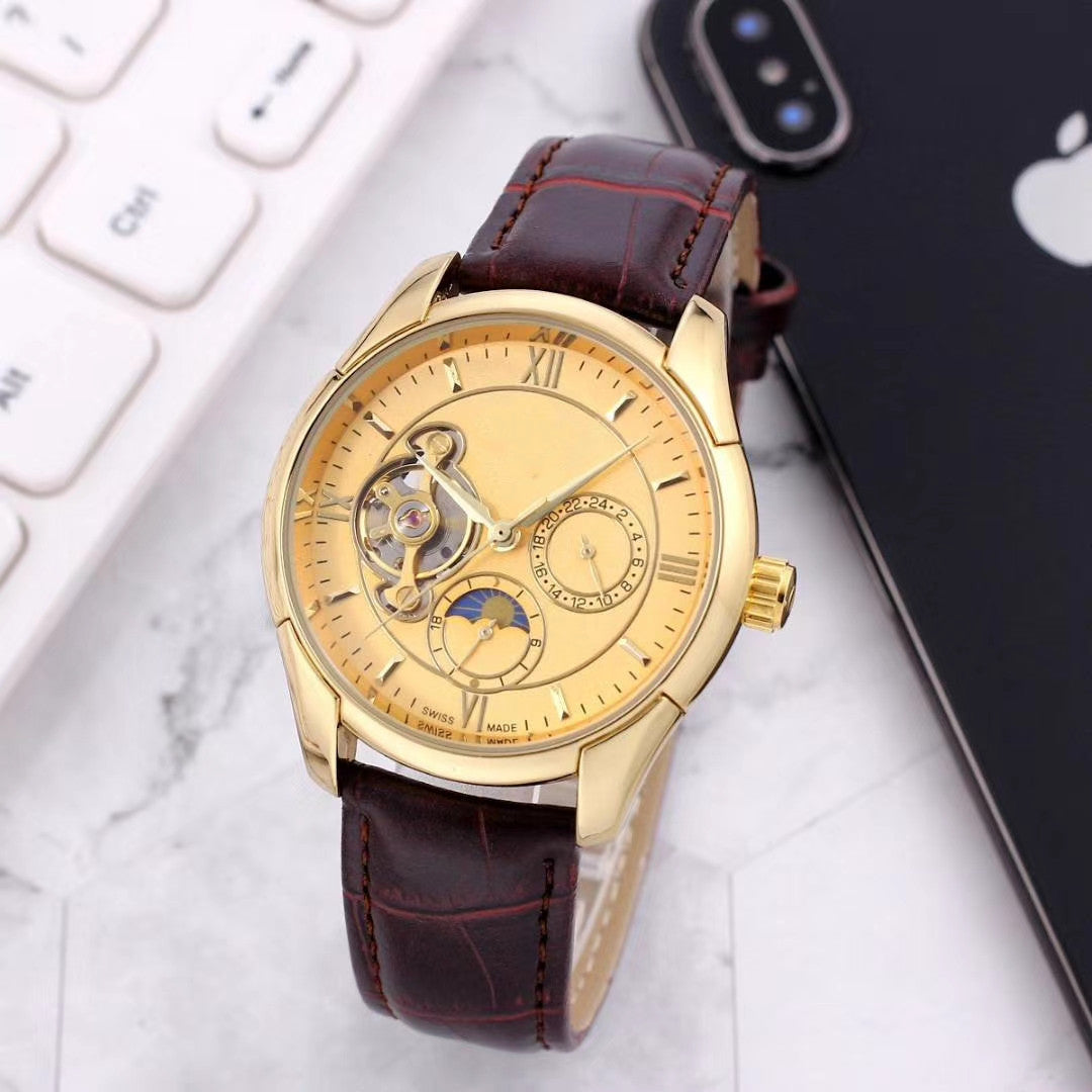 AYZEL™ Men’s Mechanical Watch – Classic Leather Strap Timepiece