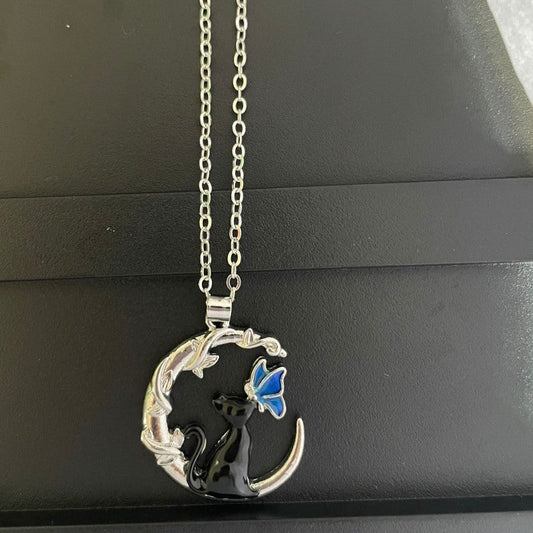 AYZEL™ Black Cat Butterfly Moon Alloy Pendant Necklace for Women