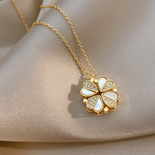 AYZEL™ Four Leaf Clover Crystal Heart Stainless Steel Necklace for Women