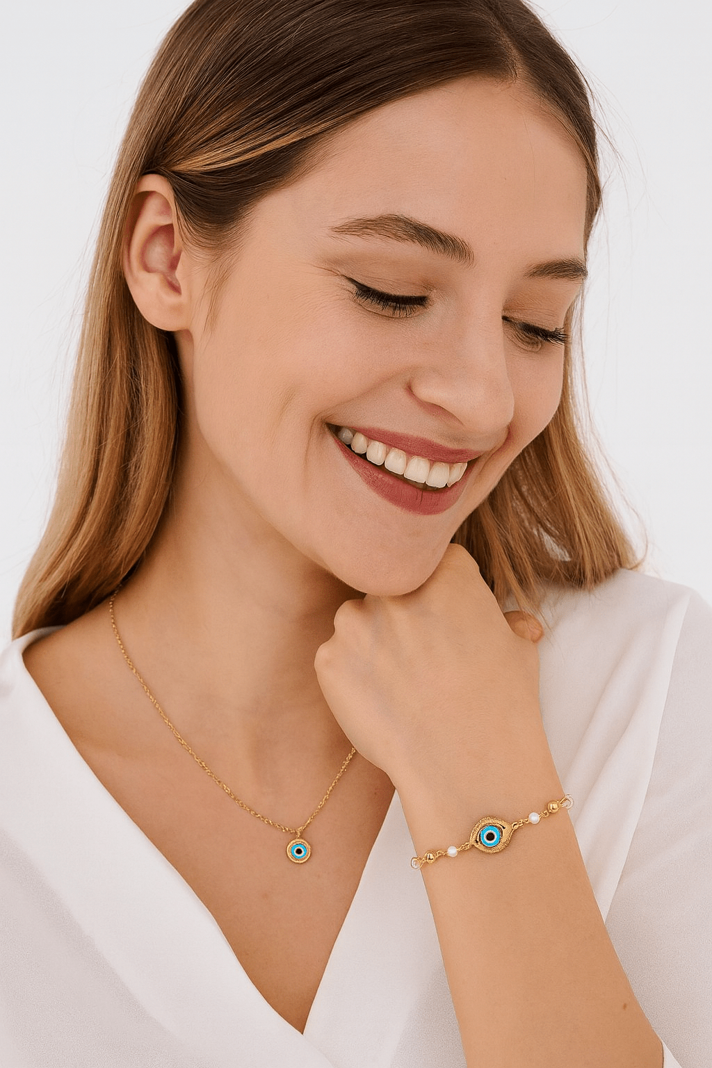 AYZEL™ Pearl Beaded Evil Eye Bracelet for Women