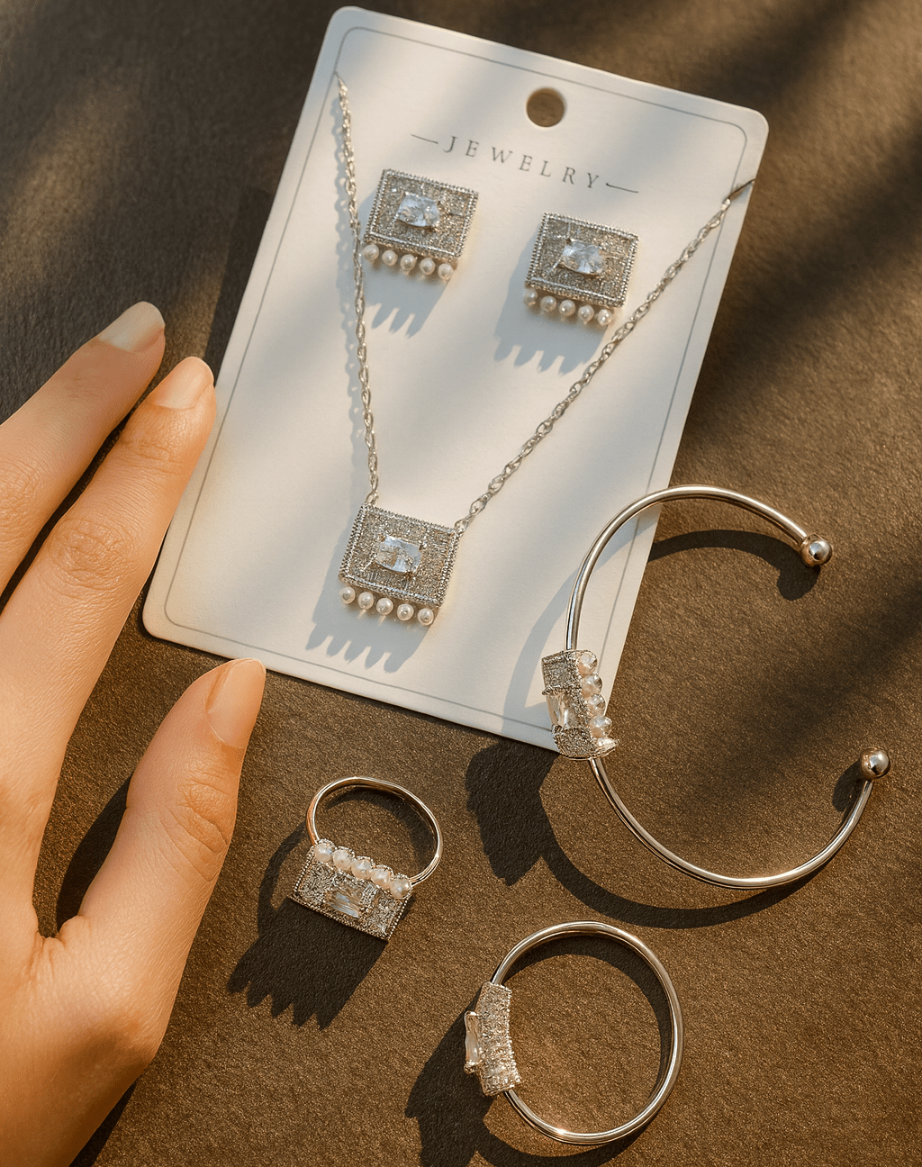 AYZEL™ Rectangular Stone 4-Piece Jewelry Set